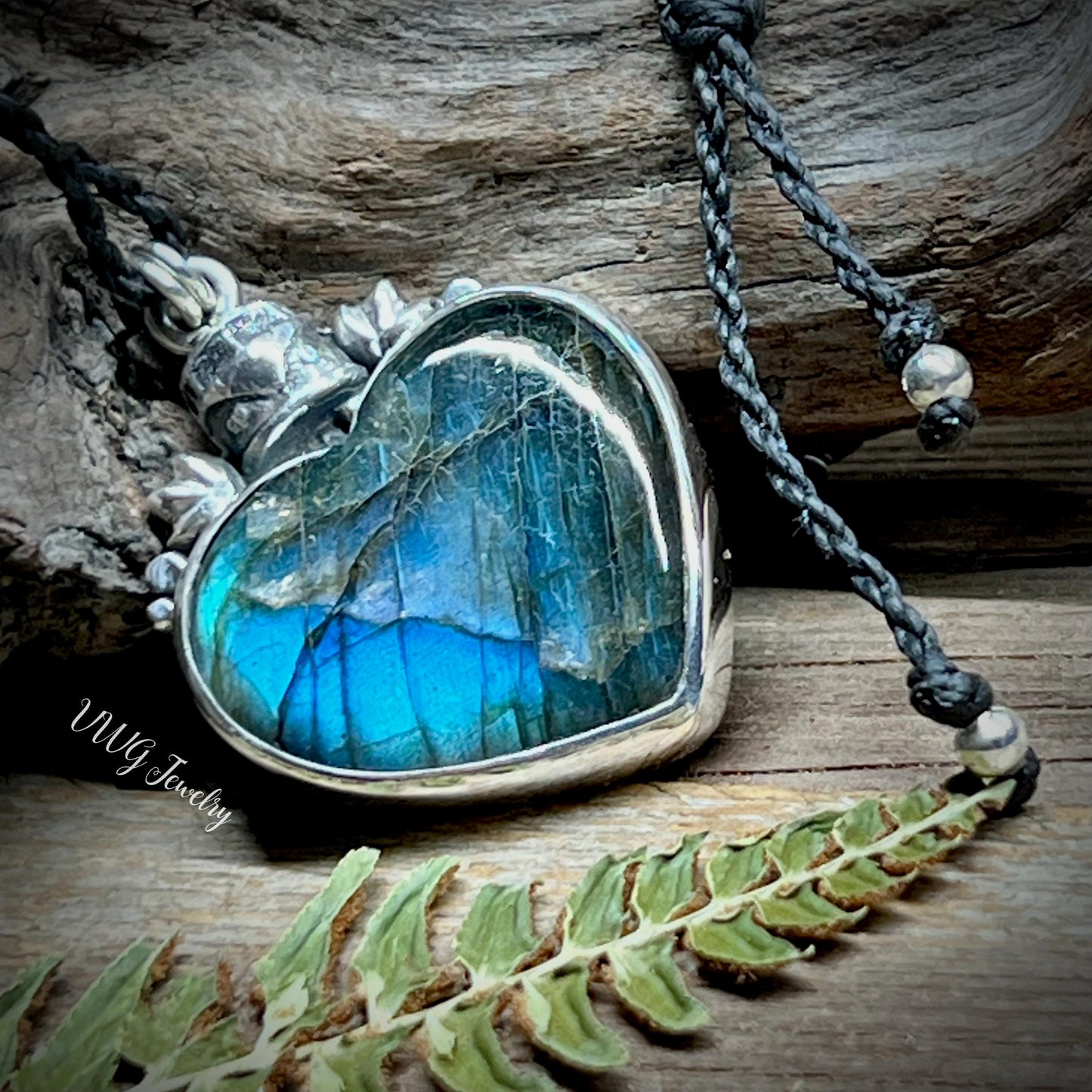 Labradorite Love Bus Heart Pendant Sterling Silver Handmade Necklace.