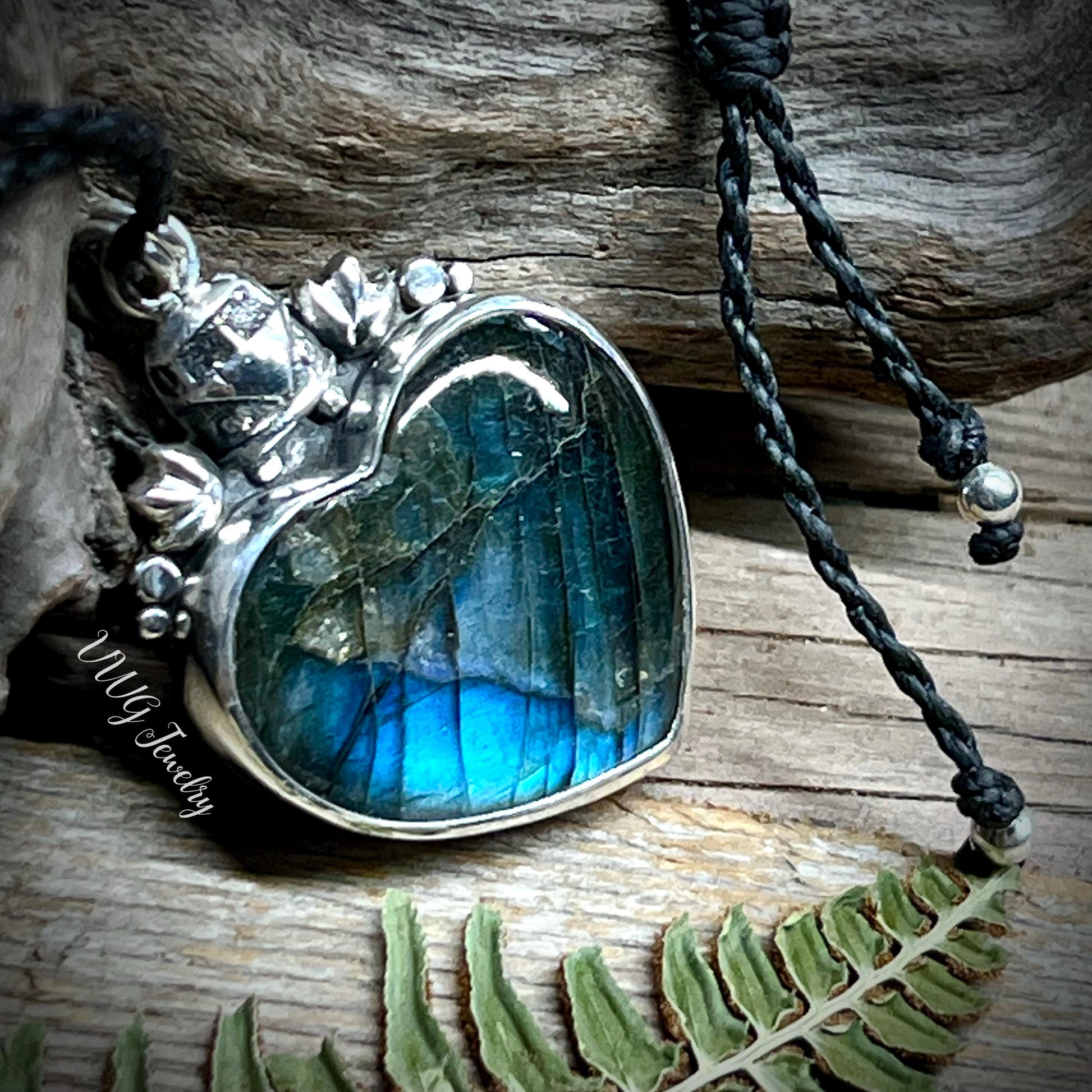 Labradorite Love Bus Heart Pendant Sterling Silver Handmade Necklace.