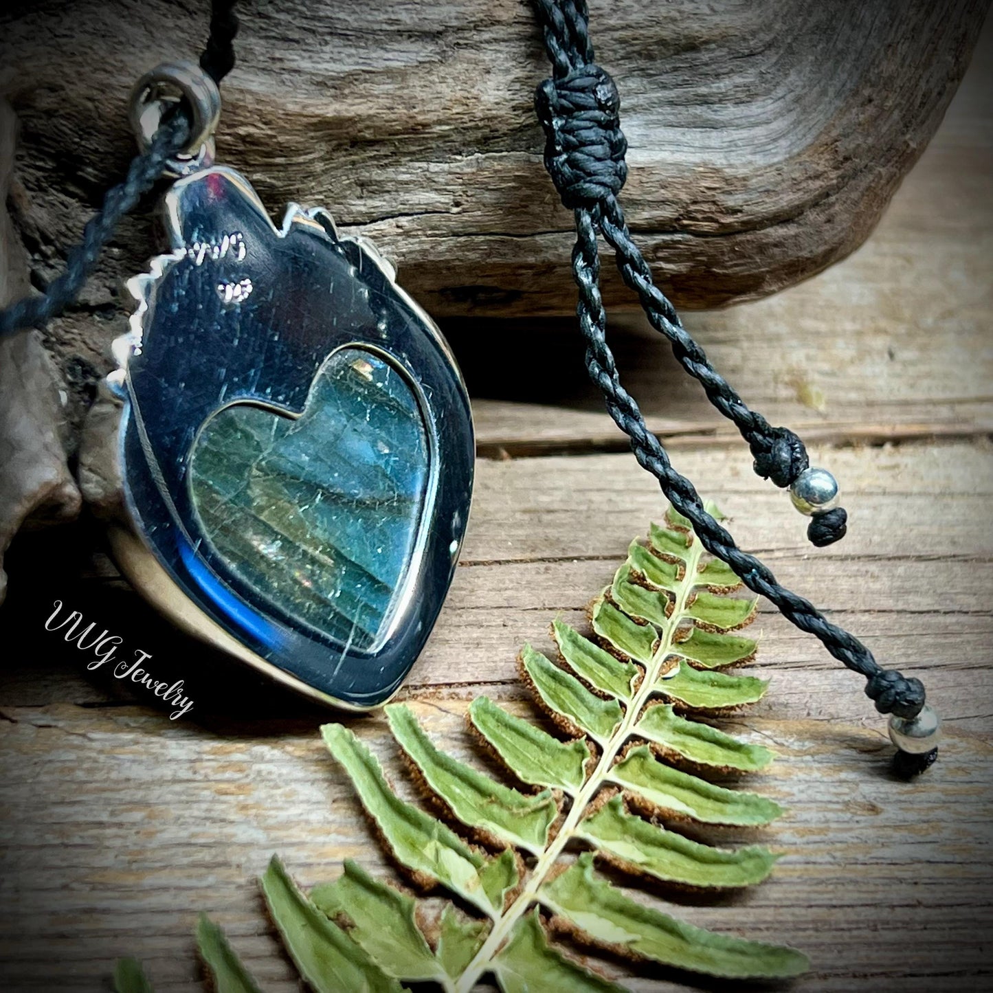 Labradorite Love Bus Heart Pendant Sterling Silver Handmade Necklace.