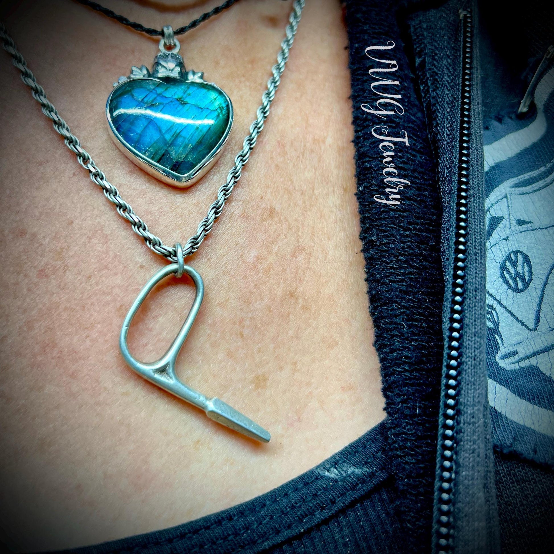 Labradorite Love Bus Heart Pendant Sterling Silver Handmade Necklace.