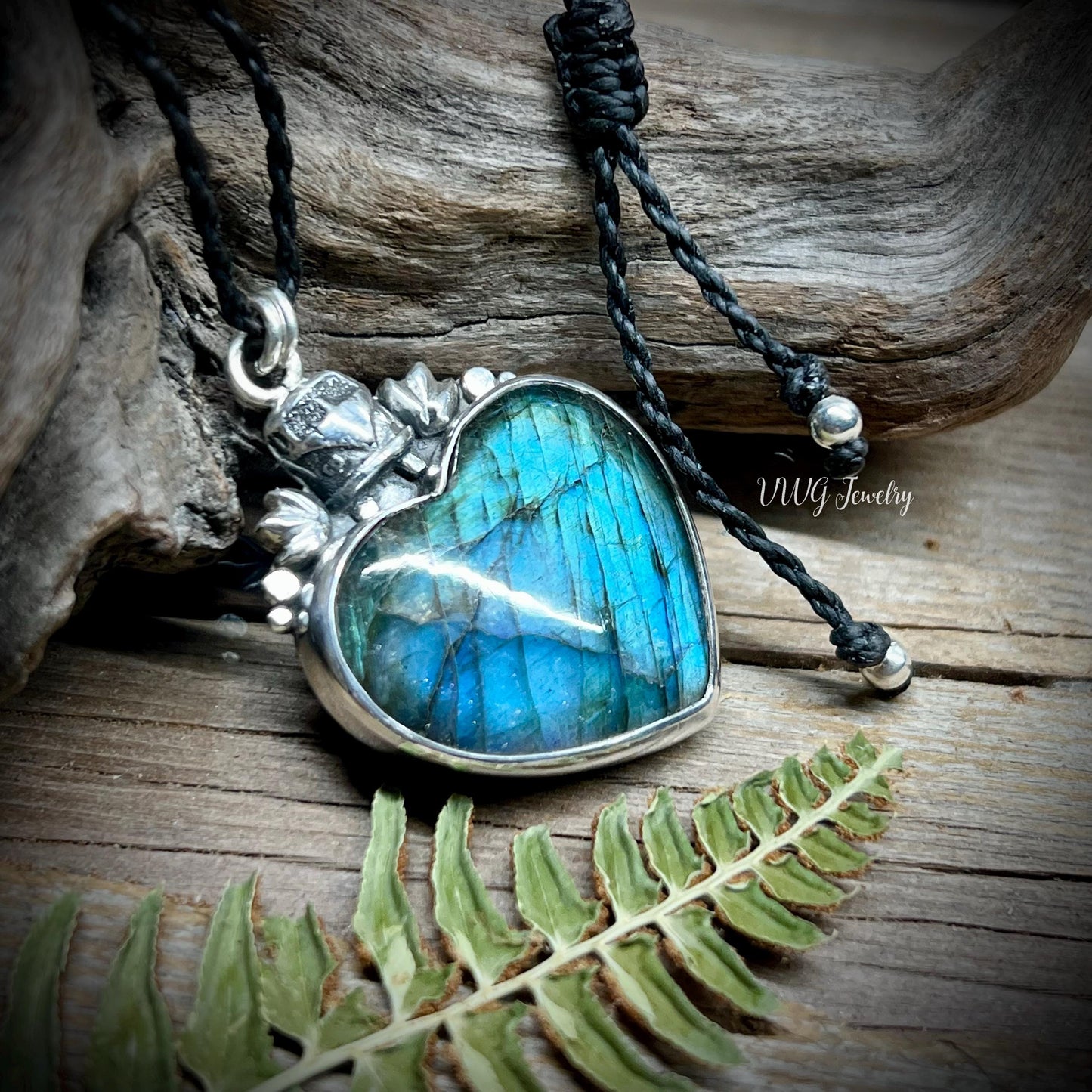 Labradorite Love Bus Heart Pendant Sterling Silver Handmade Necklace.