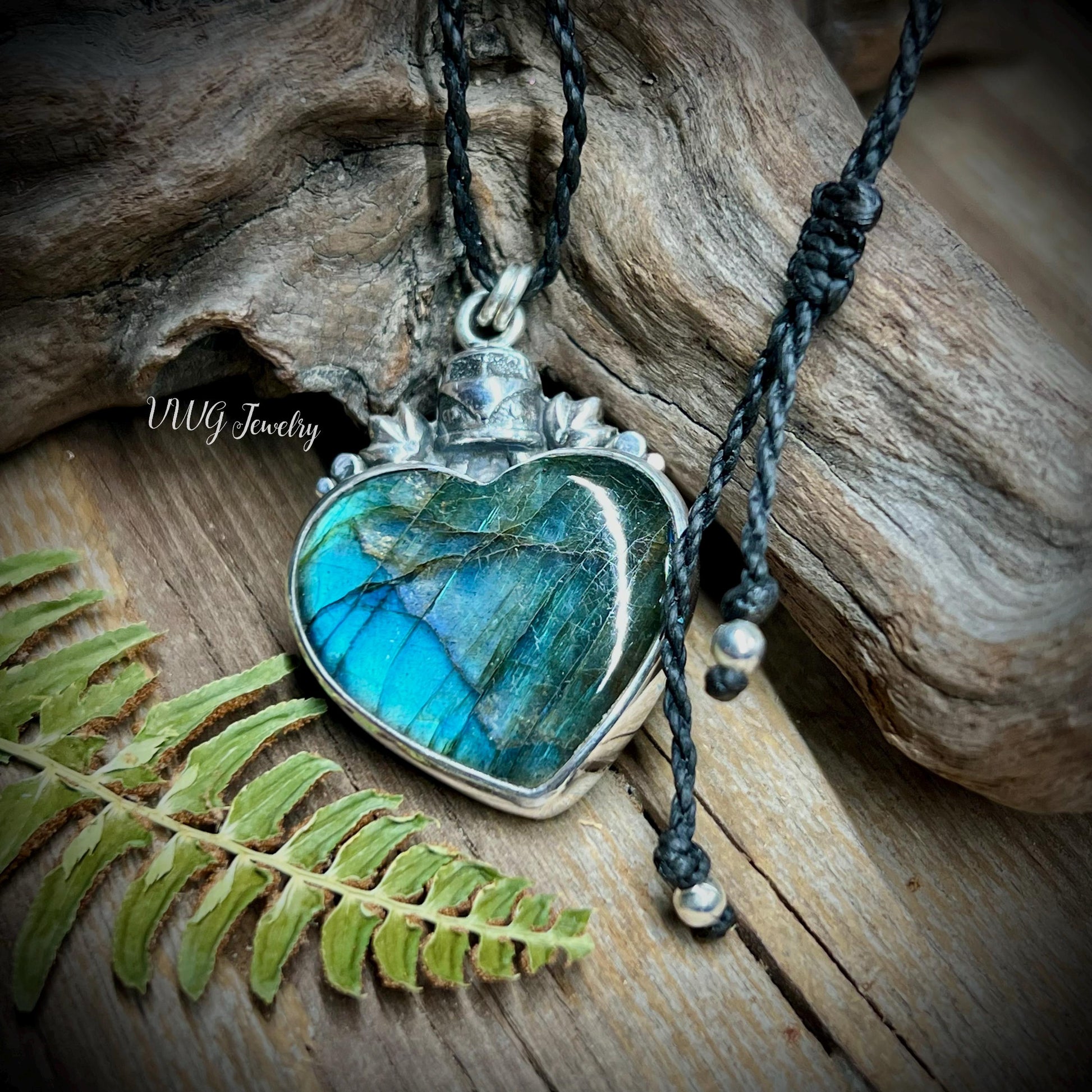 Labradorite Love Bus Heart Pendant Sterling Silver Handmade Necklace.
