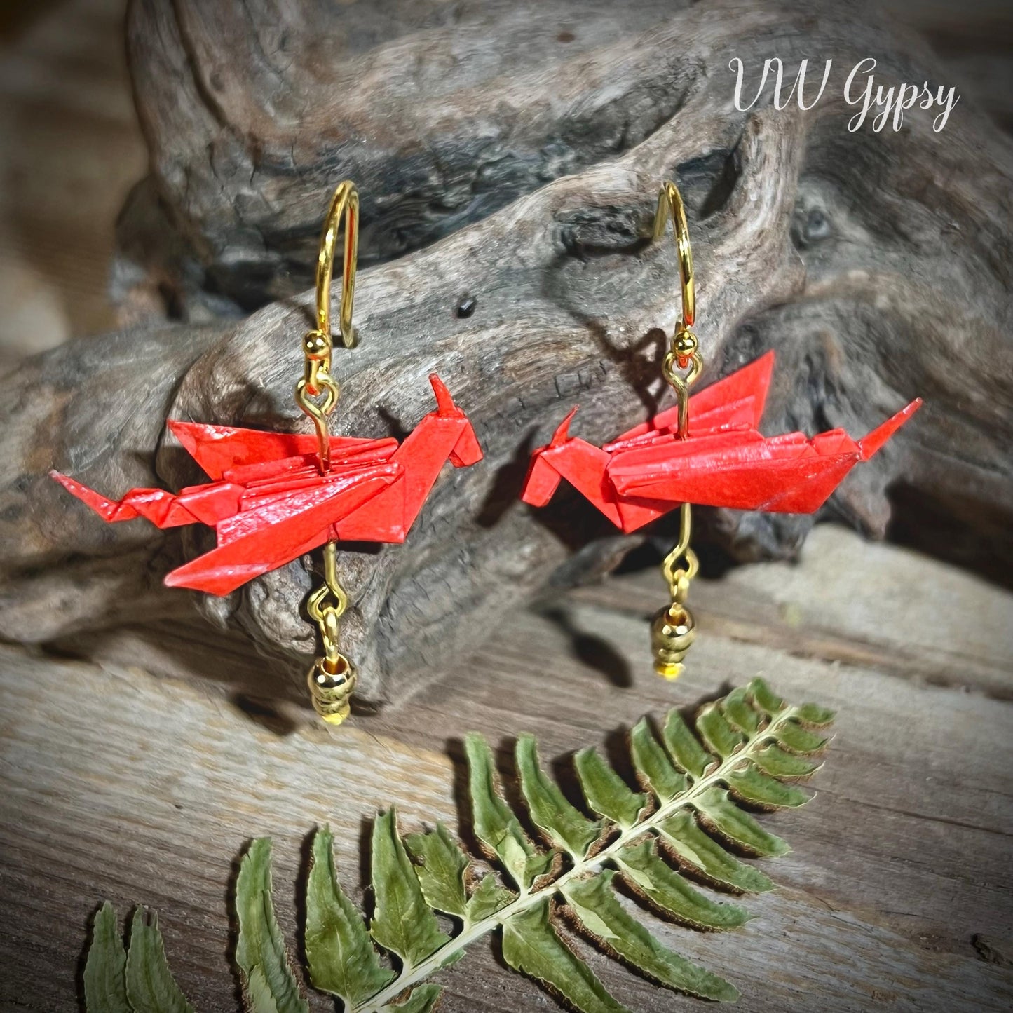 Origami Dragon 2 Earrings Handmade Paper Dragon Jewelry
