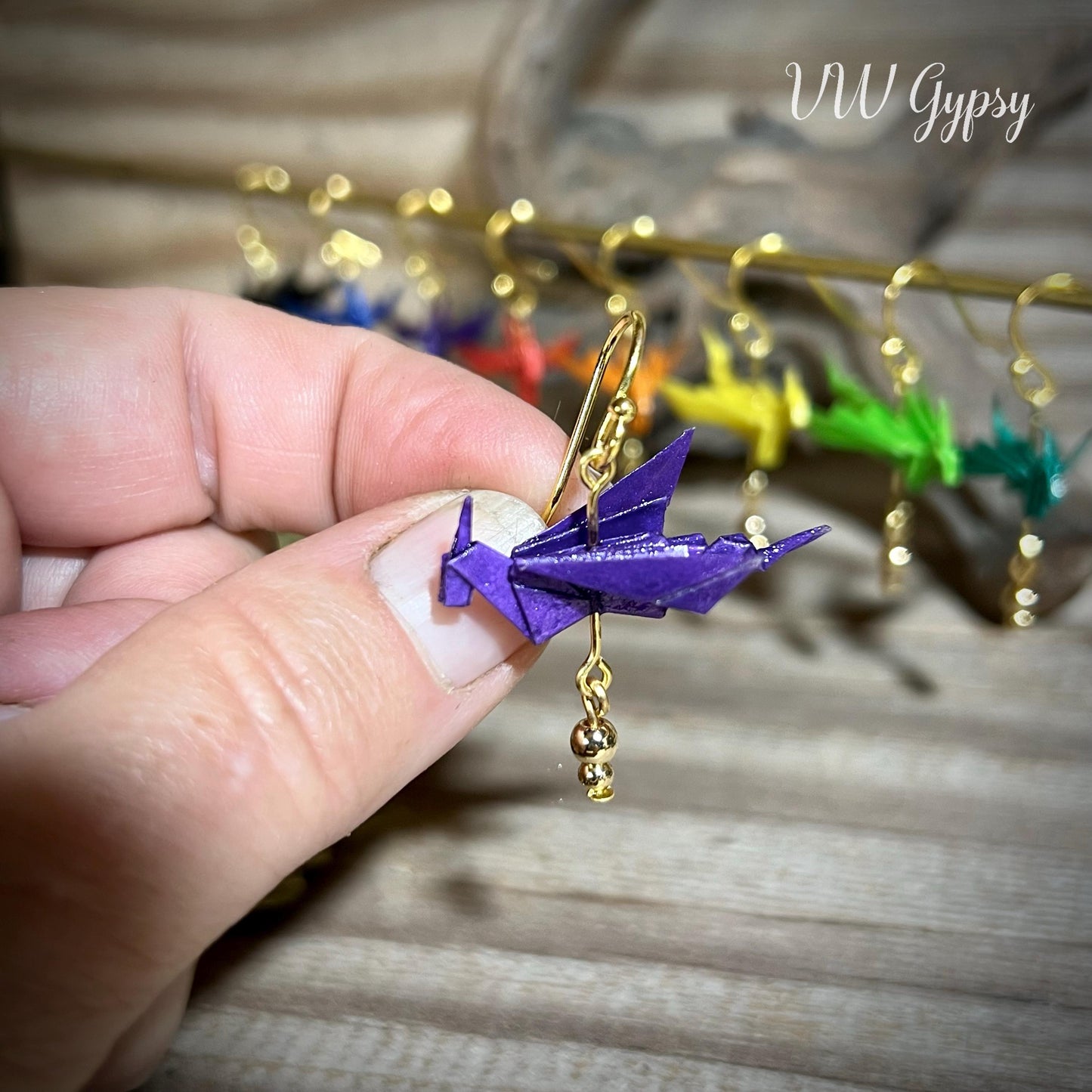 Origami Dragon 2 Earrings Handmade Paper Dragon Jewelry