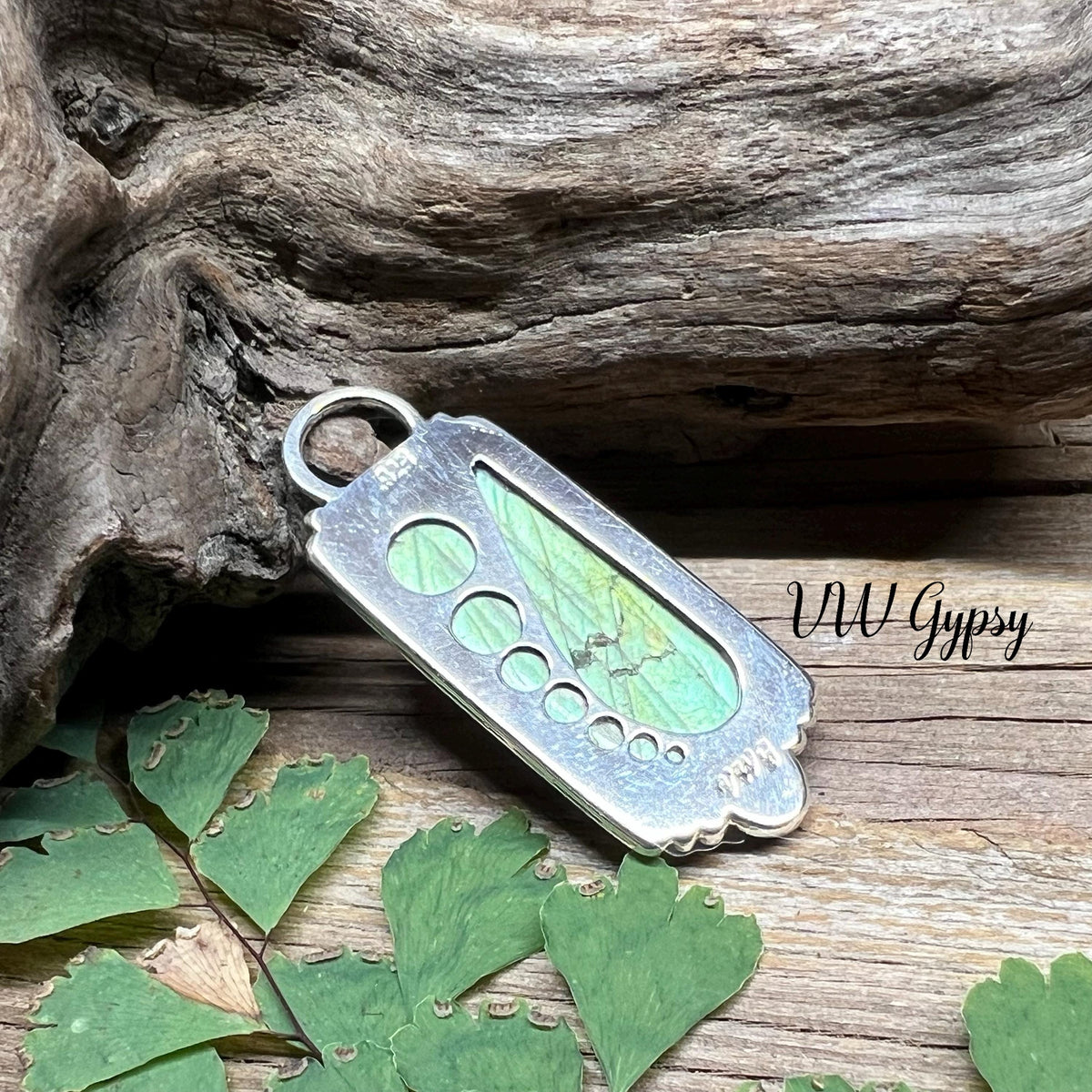 Blue & Green Labradorite Pendant – Handmade Sterling Silver Rectangle Necklace