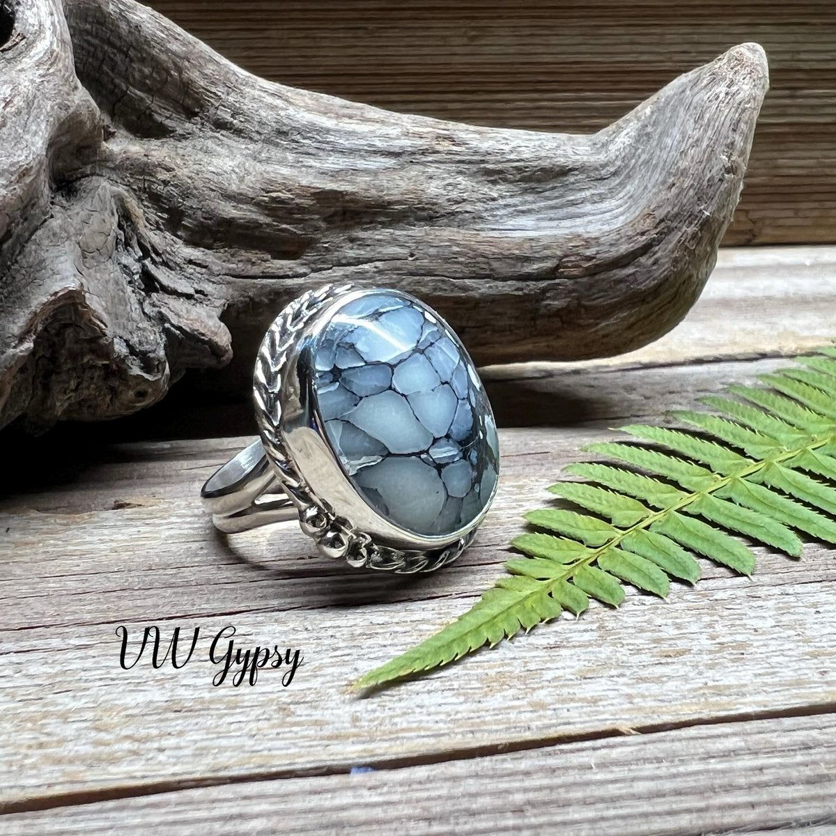 Pinolith Statement Ring Size 7.5 Natural Gemstone