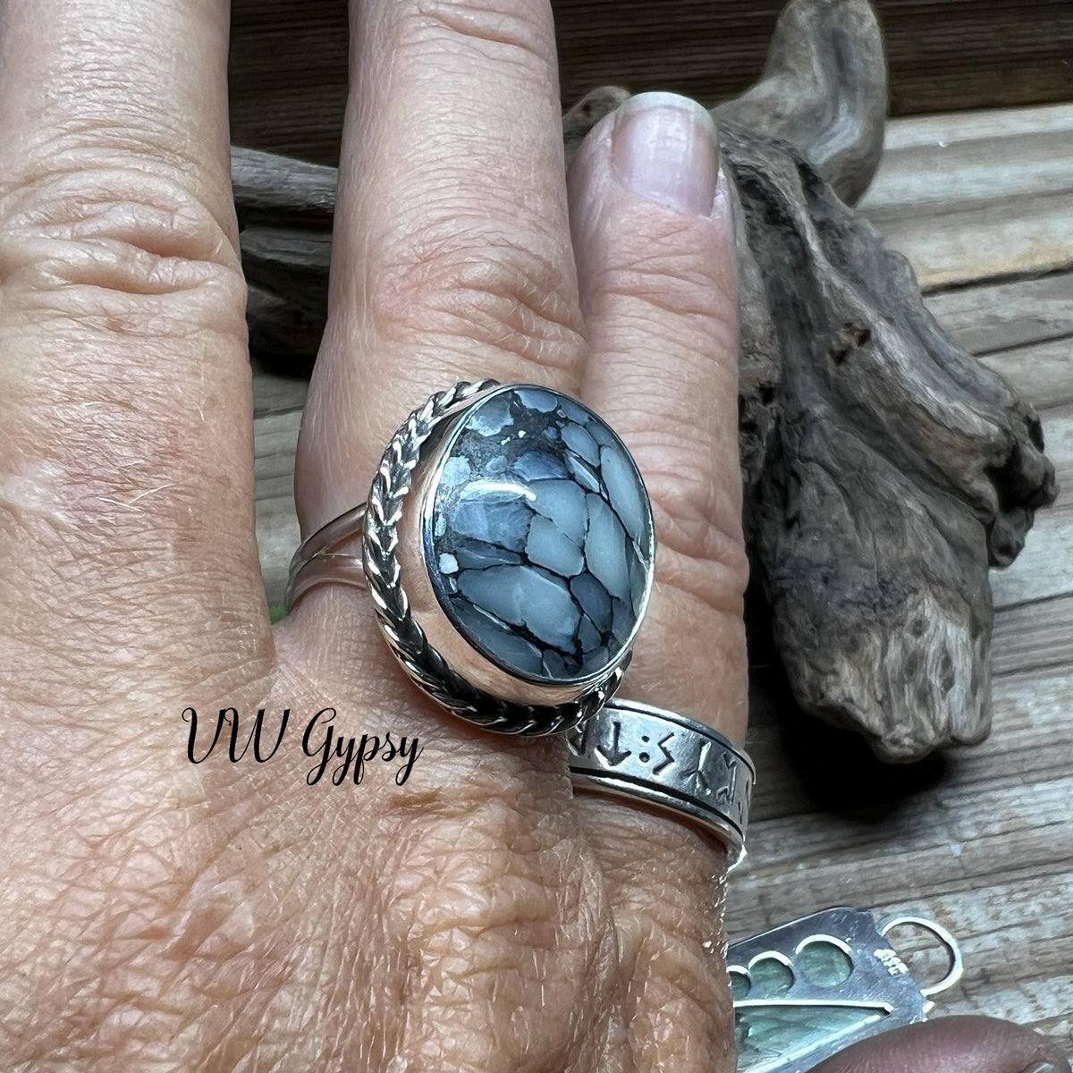 Pinolith Statement Ring Size 7.5 Natural Gemstone