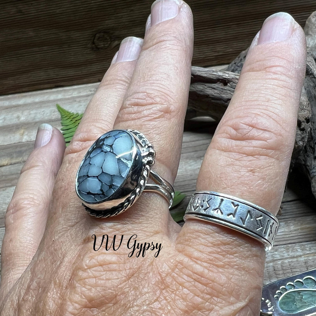 Pinolith Statement Ring Size 7.5 Natural Gemstone