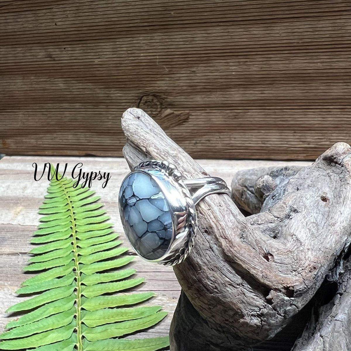 Pinolith Statement Ring Size 7.5 Natural Gemstone