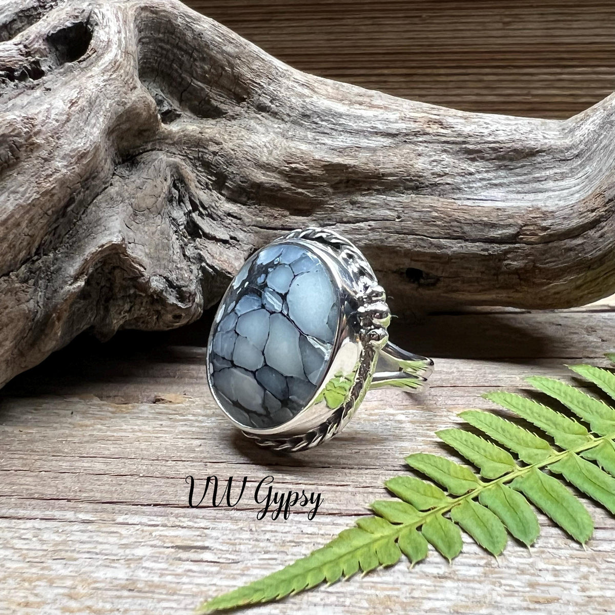 Pinolith Statement Ring Size 7.5 Natural Gemstone