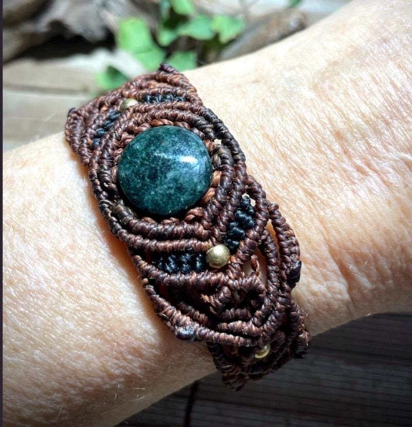 Guatemalan Jade Macrame Bracelet Handmade Jadeite Adjustable Boho