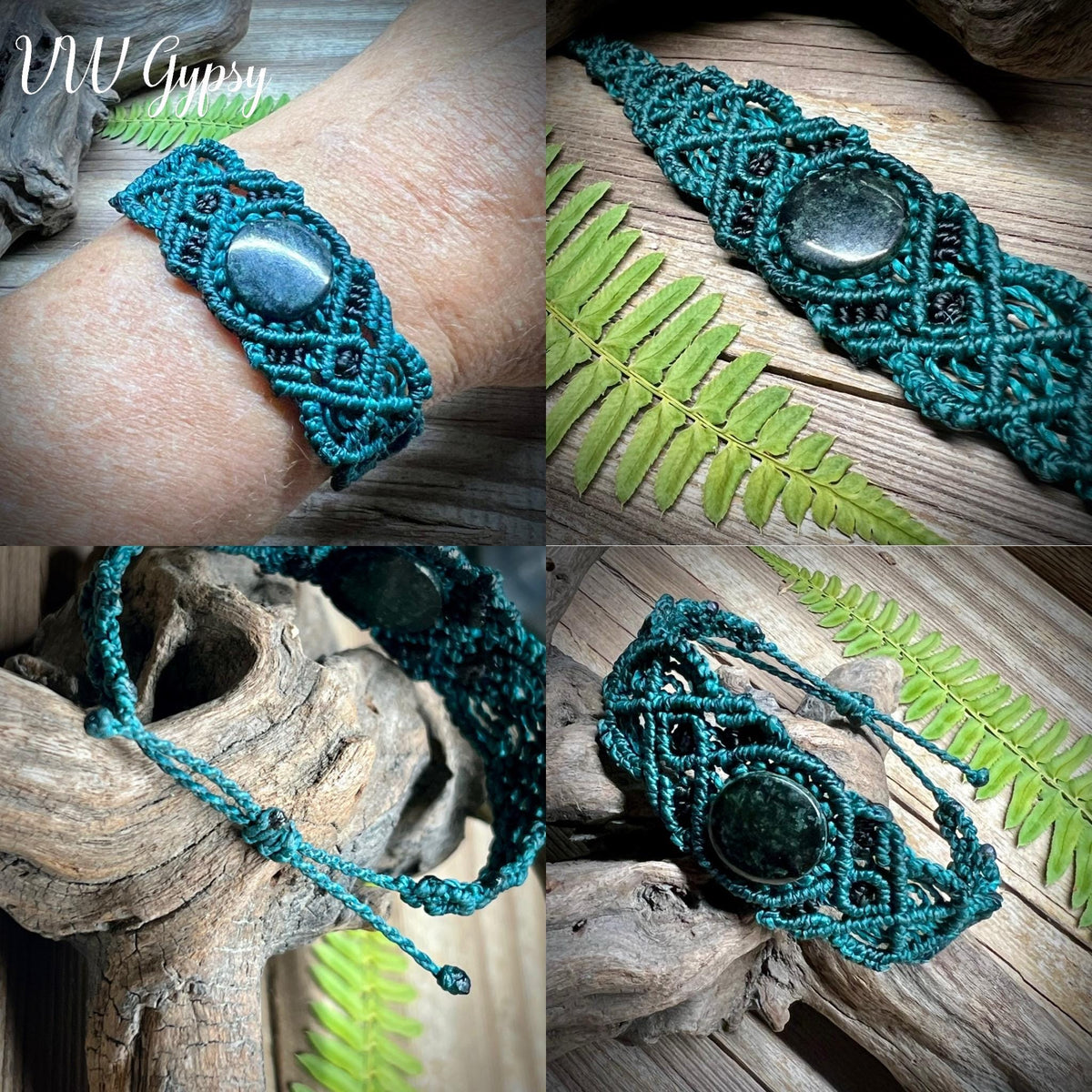 Guatemalan Jade Macrame Bracelet Handmade Jadeite Adjustable Boho