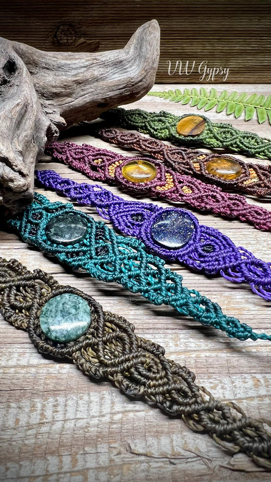 Guatemalan Jade Macrame Bracelet Handmade Jadeite Adjustable Boho