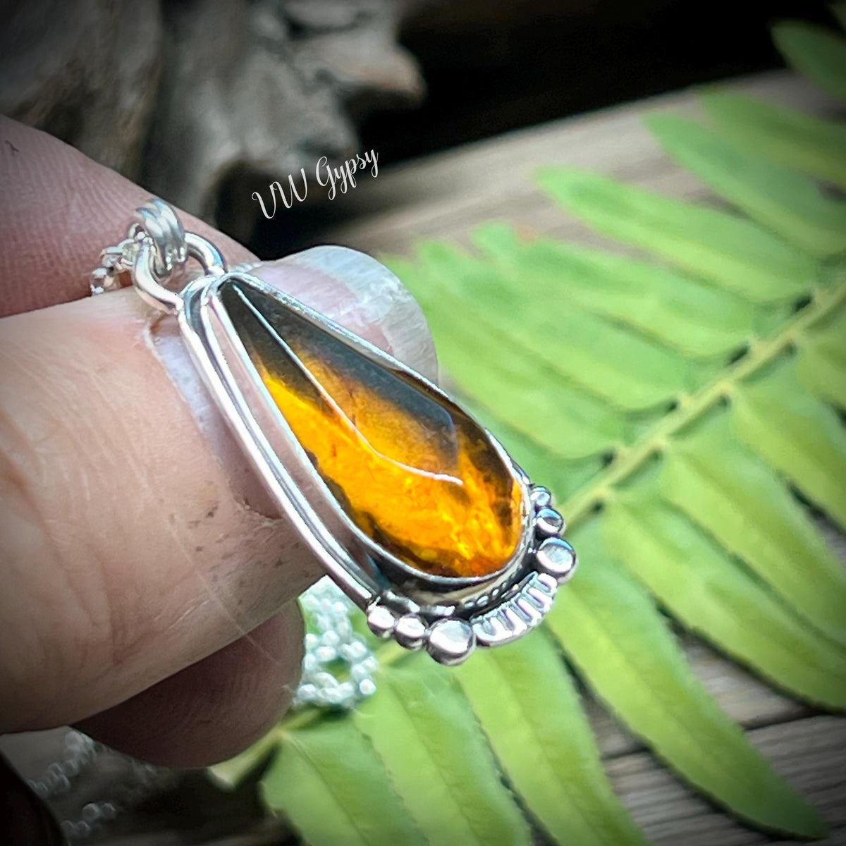 Amber Faceted Drop Natural Chiapas 925 Sterling Silver Necklace Handmade