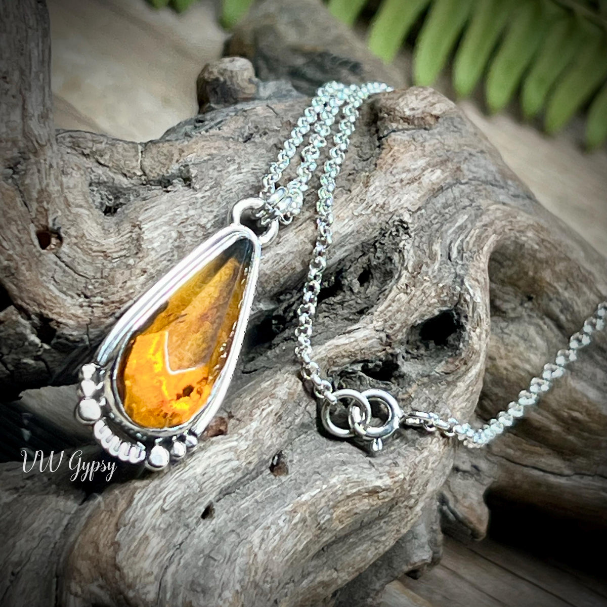 Amber Faceted Drop Natural Chiapas 925 Sterling Silver Necklace Handmade