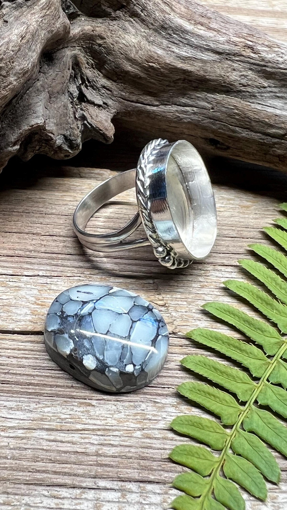 Pinolith Statement Ring Size 7.5 Natural Gemstone