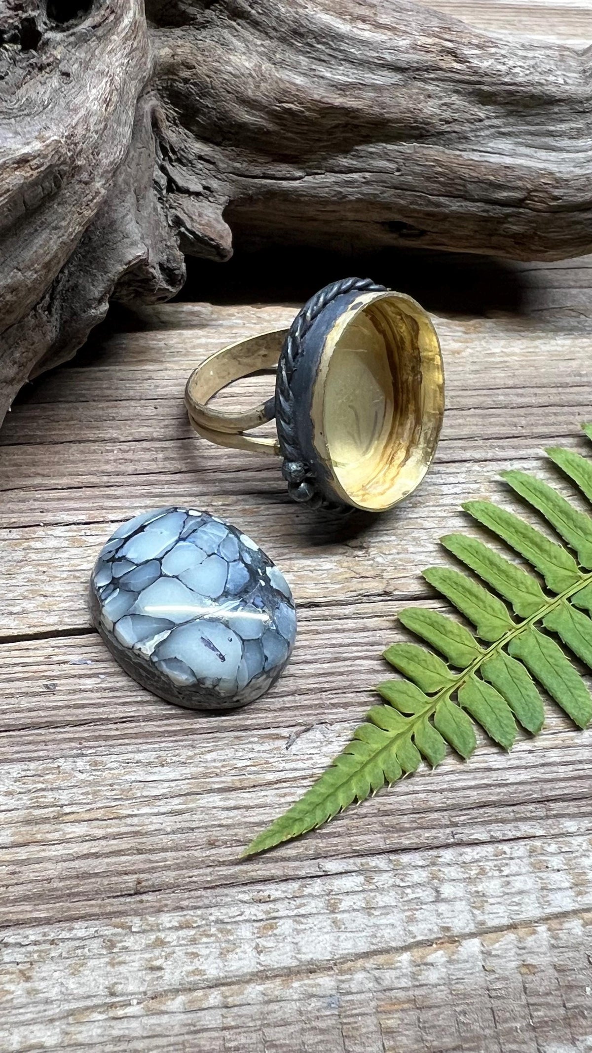 Pinolith Statement Ring Size 7.5 Natural Gemstone