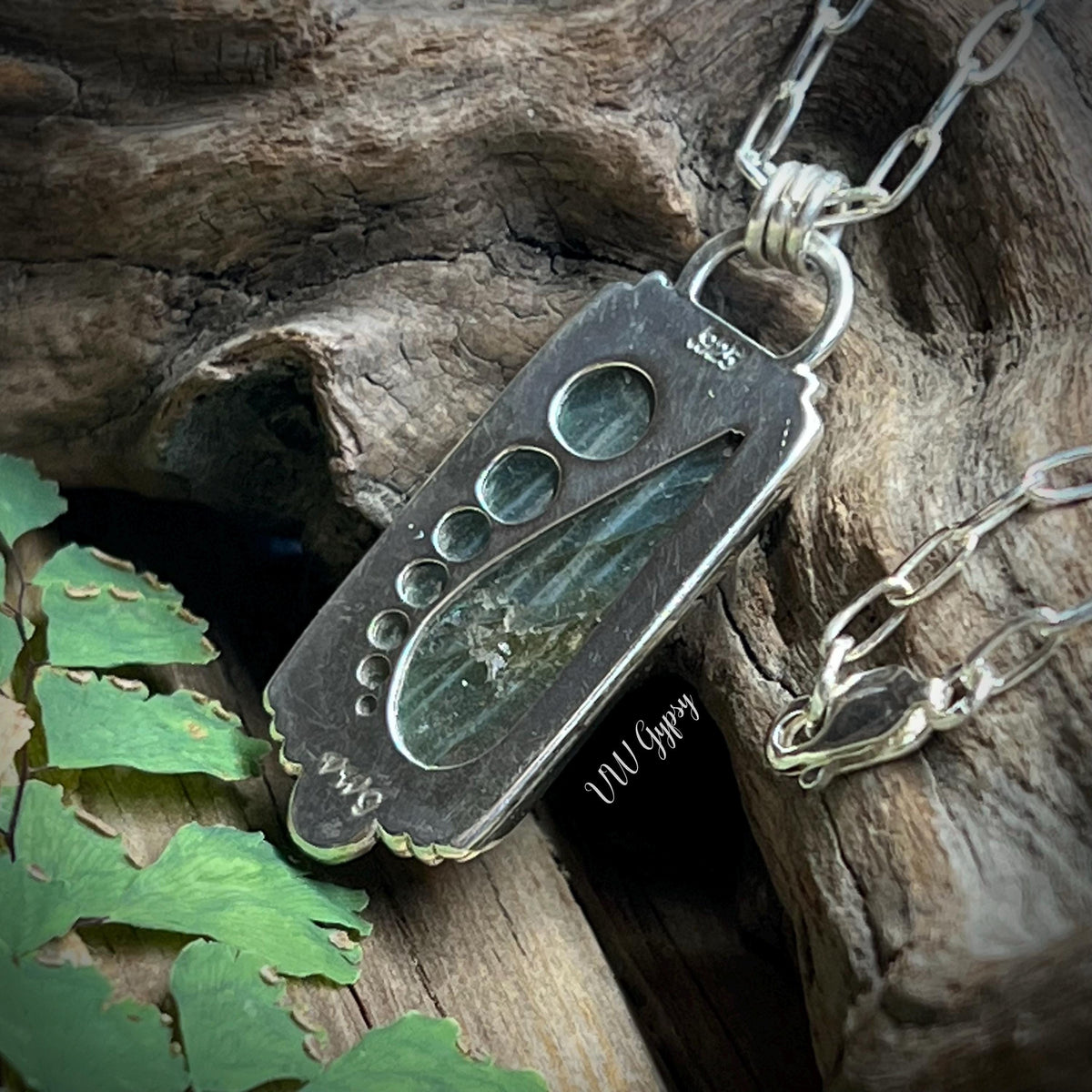Blue & Green Labradorite Pendant – Handmade Sterling Silver Rectangle Necklace
