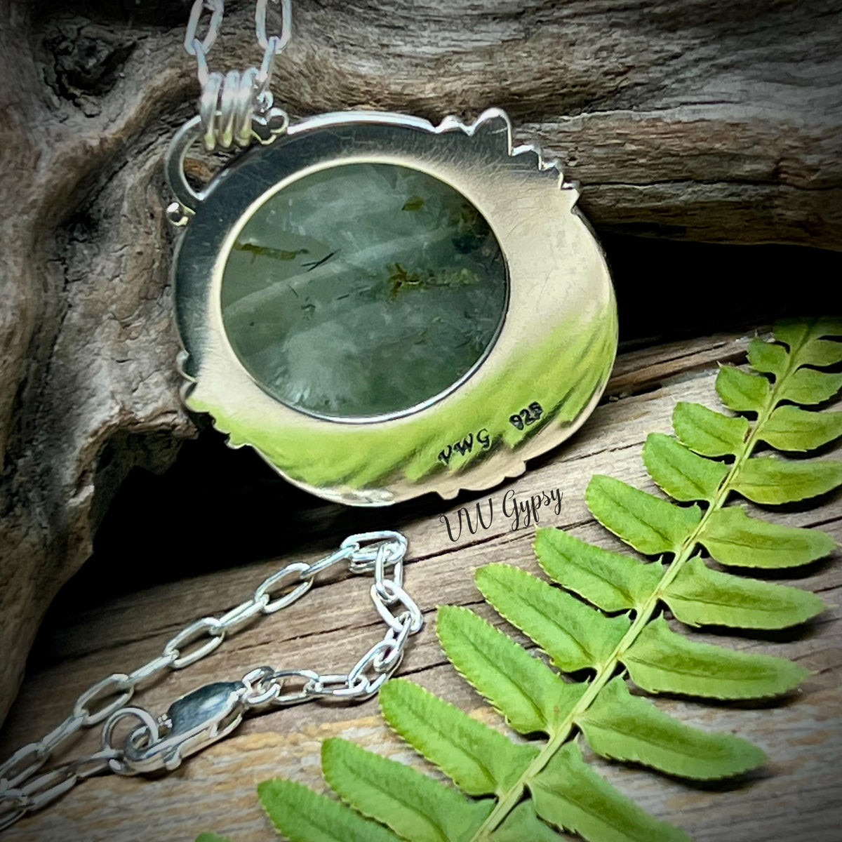 Moss Agate Floral Pendant – Handmade Sterling Silver Fern & Flower Necklace