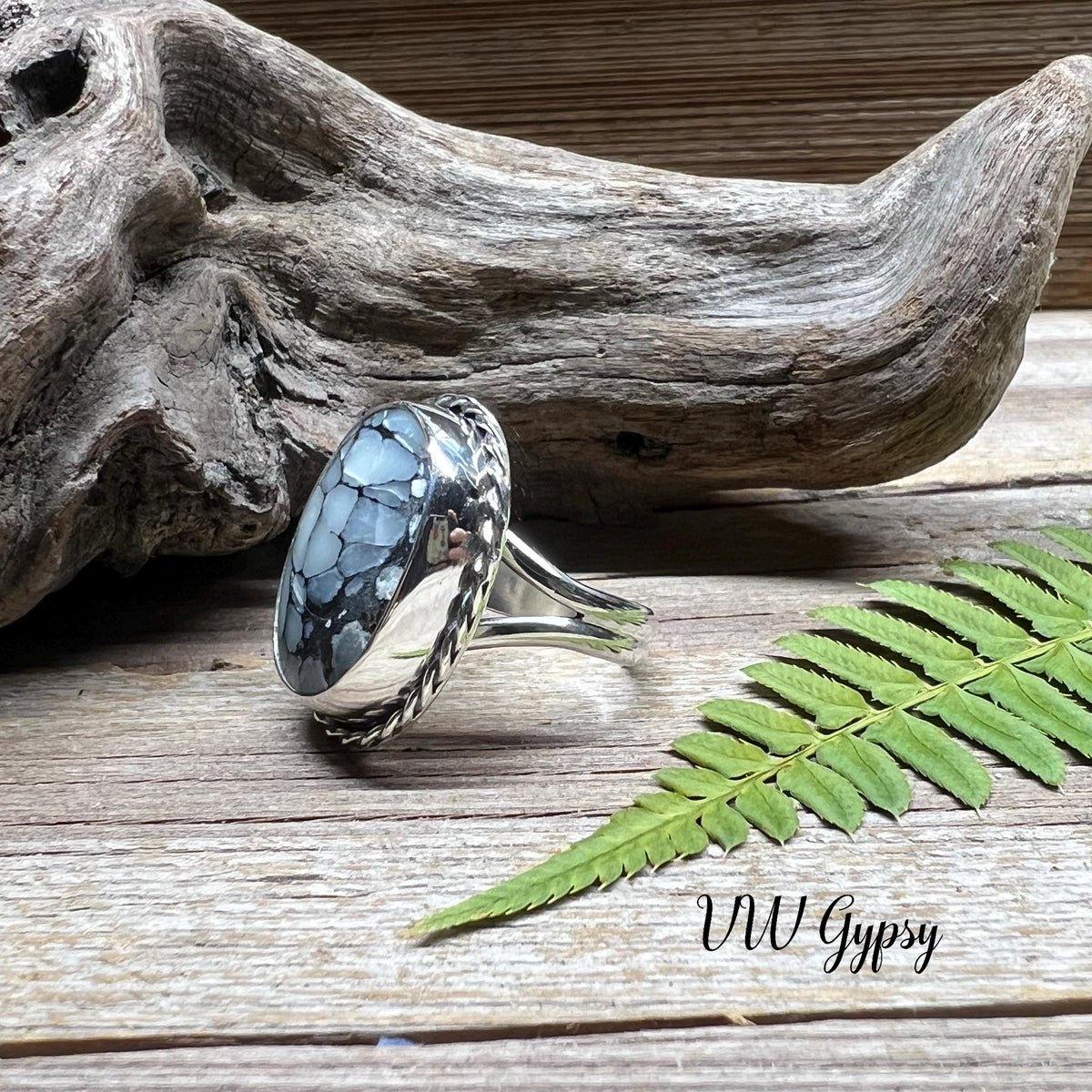 Pinolith Statement Ring Size 7.5 Natural Gemstone