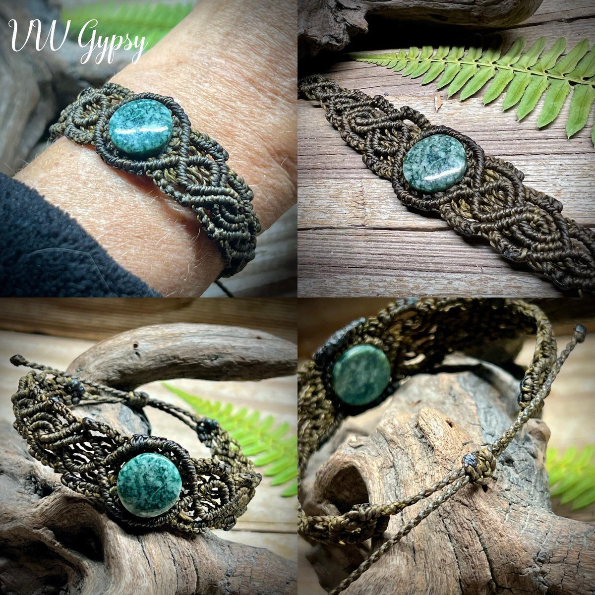 Guatemalan Jade Macrame Bracelet Handmade Jadeite Adjustable Boho