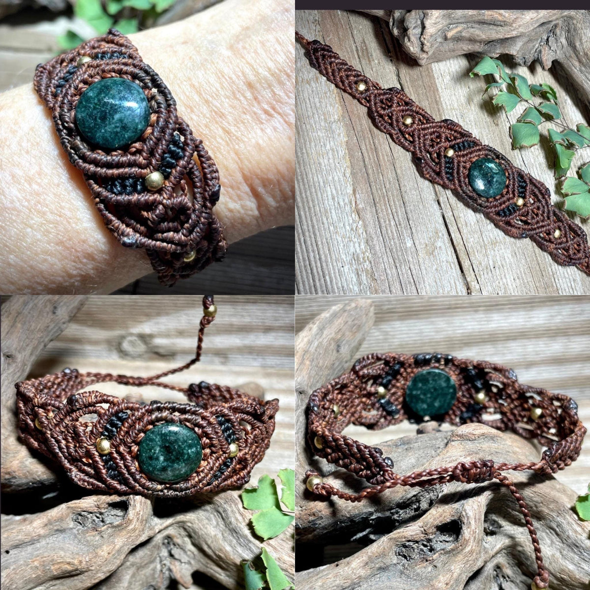 Guatemalan Jade Macrame Bracelet Handmade Jadeite Adjustable Boho