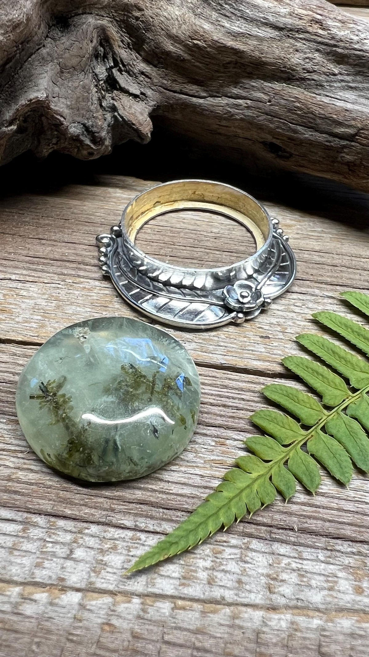 Moss Agate Floral Pendant – Handmade Sterling Silver Fern & Flower Necklace