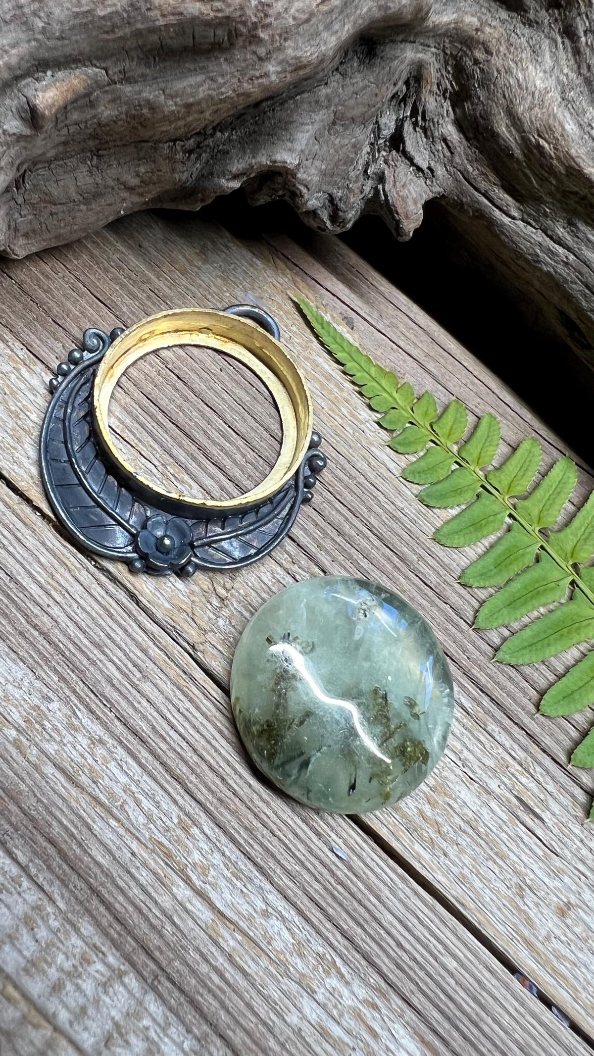 Moss Agate Floral Pendant – Handmade Sterling Silver Fern & Flower Necklace
