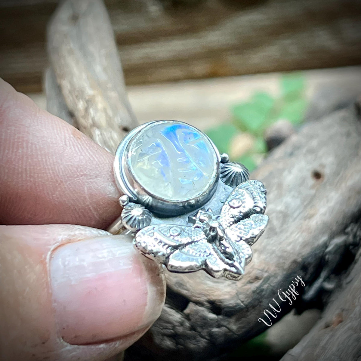 Hawk Moth Skull Moonstone Ring .925 size 10