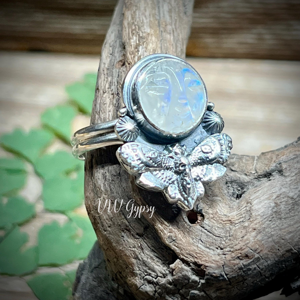 Hawk Moth Skull Moonstone Ring .925 size 10