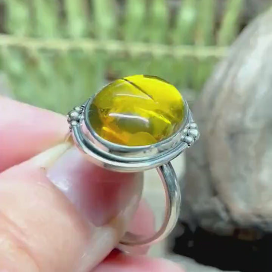Chiapas Amber Silver Ring .925 Size 10.5