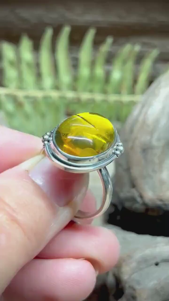 Chiapas Amber Silver Ring .925 Size 10.5