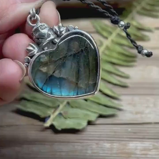 Labradorite Love Bus Heart Pendant Sterling Silver Handmade Necklace.