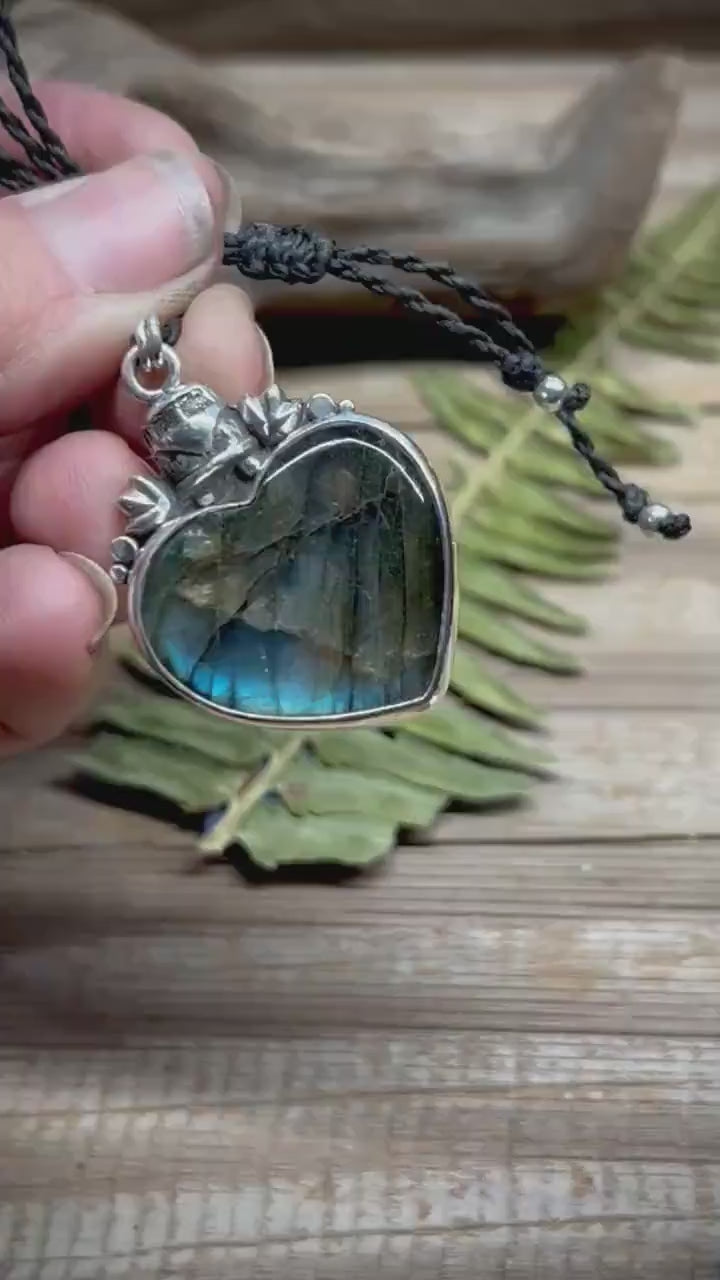 Labradorite Love Bus Heart Pendant Sterling Silver Handmade Necklace.