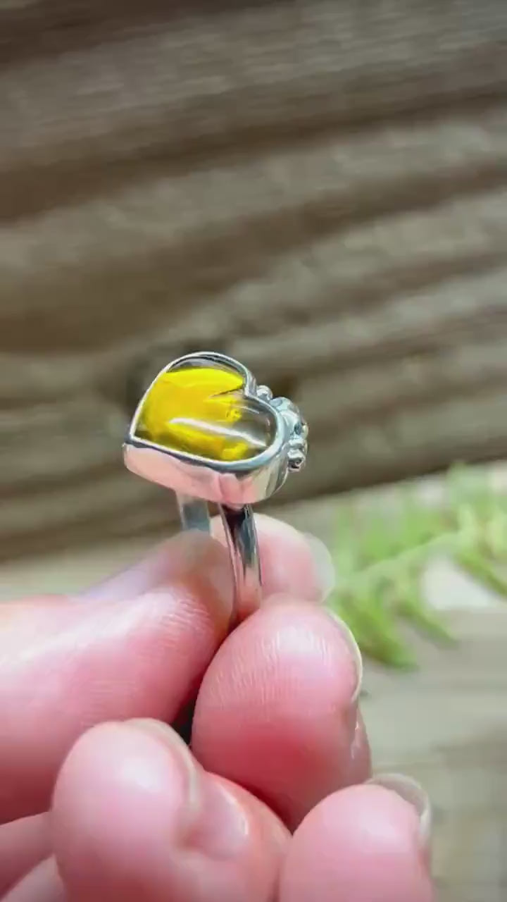 Heart Gemstone Ring Sterling Silver 925 Handmade Amber Jade or Rhodochrosite Romantic Jewelry