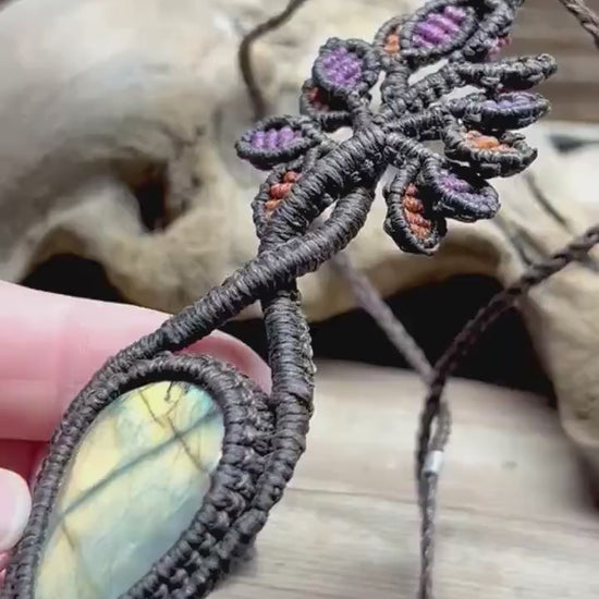 Tree of Life Labradorite Macrame Necklace Nature Gemstone Boho Pendant