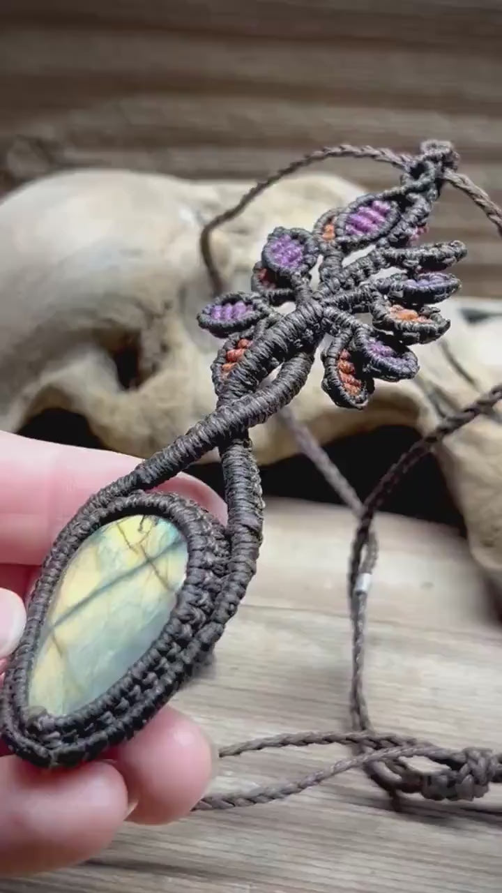 Tree of Life Labradorite Macrame Necklace Nature Gemstone Boho Pendant