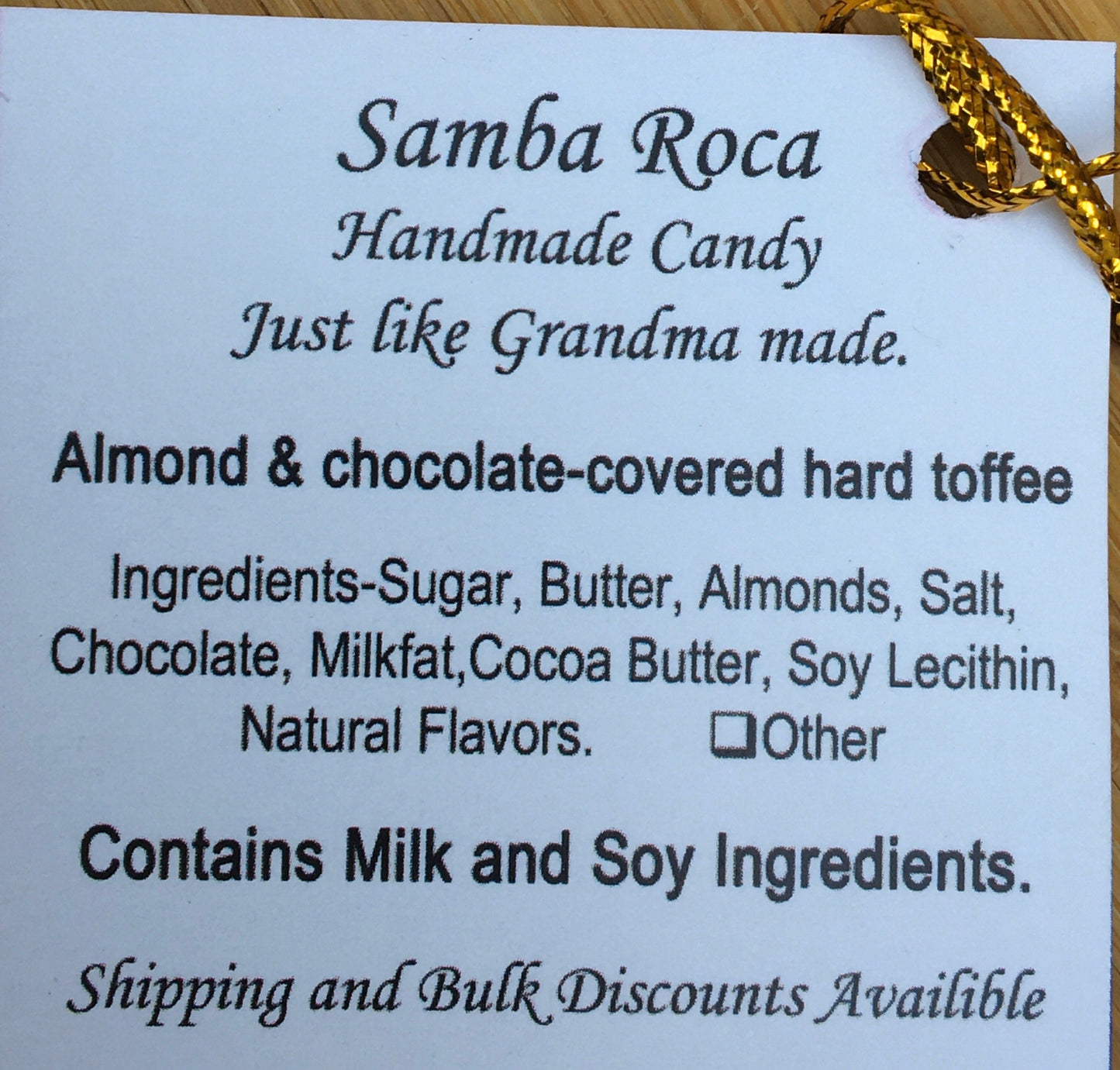 2oz Samba's Roca Toffee Covered In Chocolate & Almonds